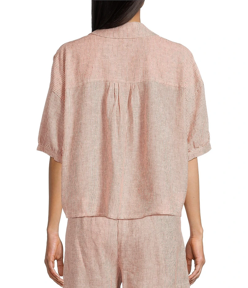 Copper Key Linen Stripe Coordinating Crop Camp Shirt