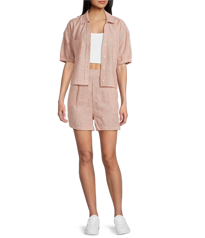 Copper Key Linen Stripe Coordinating Crop Camp Shirt