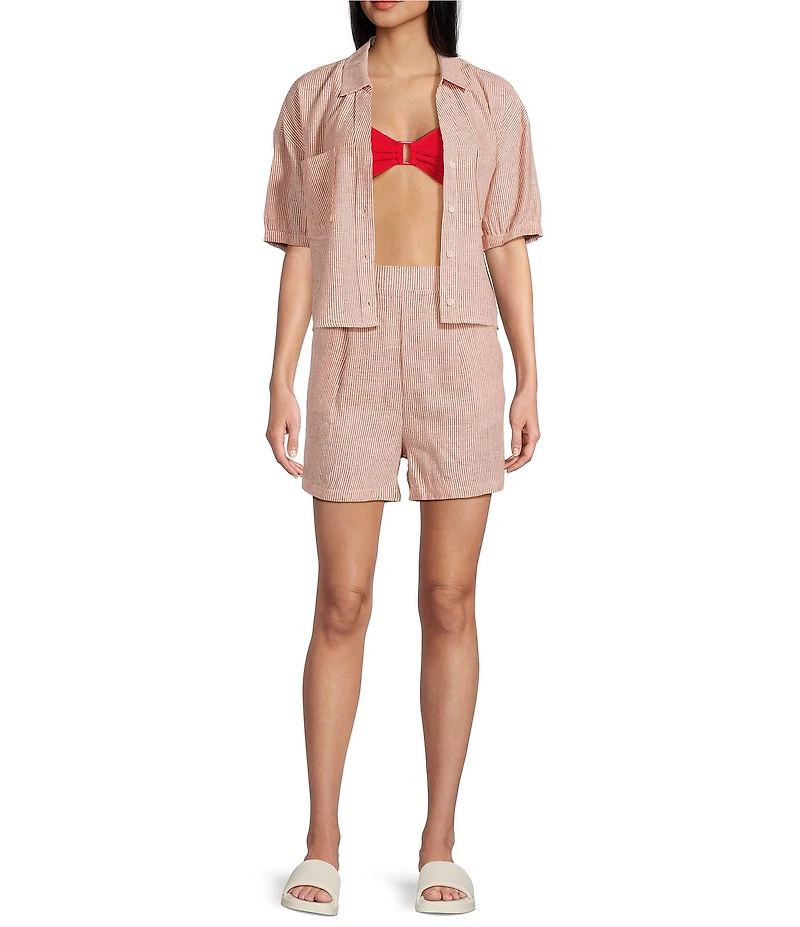 Copper Key Linen Stripe Coordinating Crop Camp Shirt