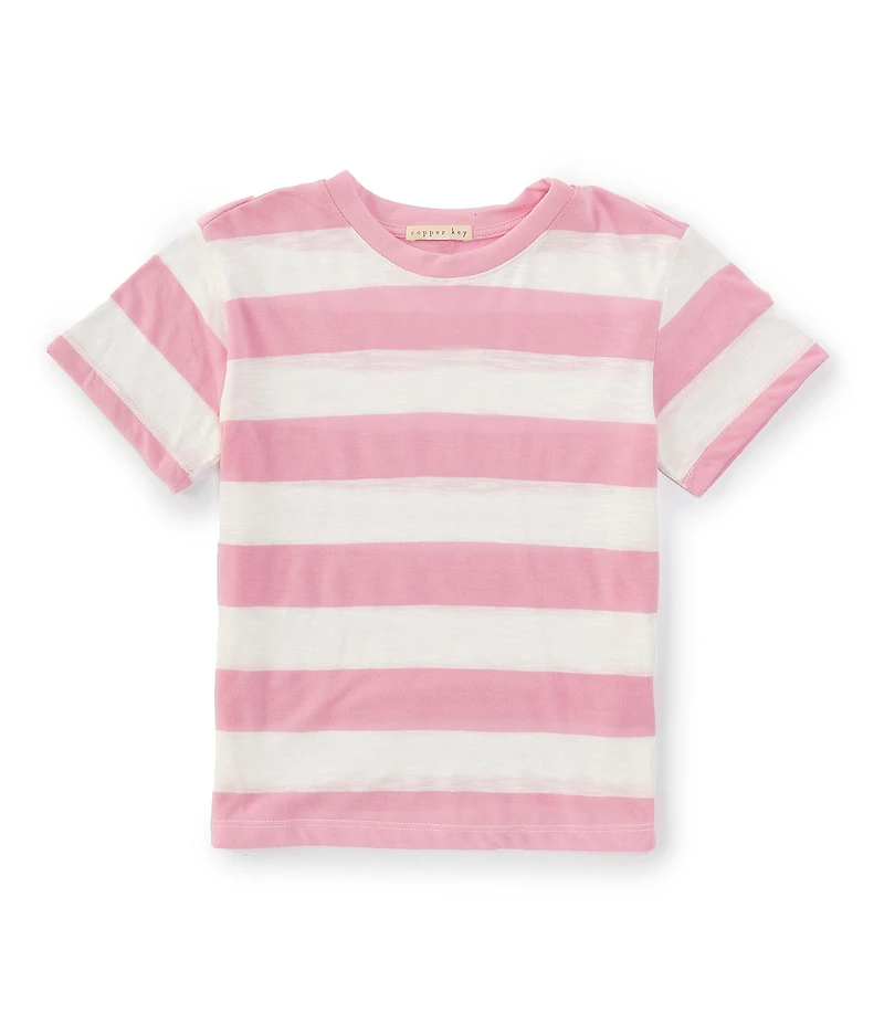 Copper Key Little Girls Knit Wide Stripe Boxy T-Shirt