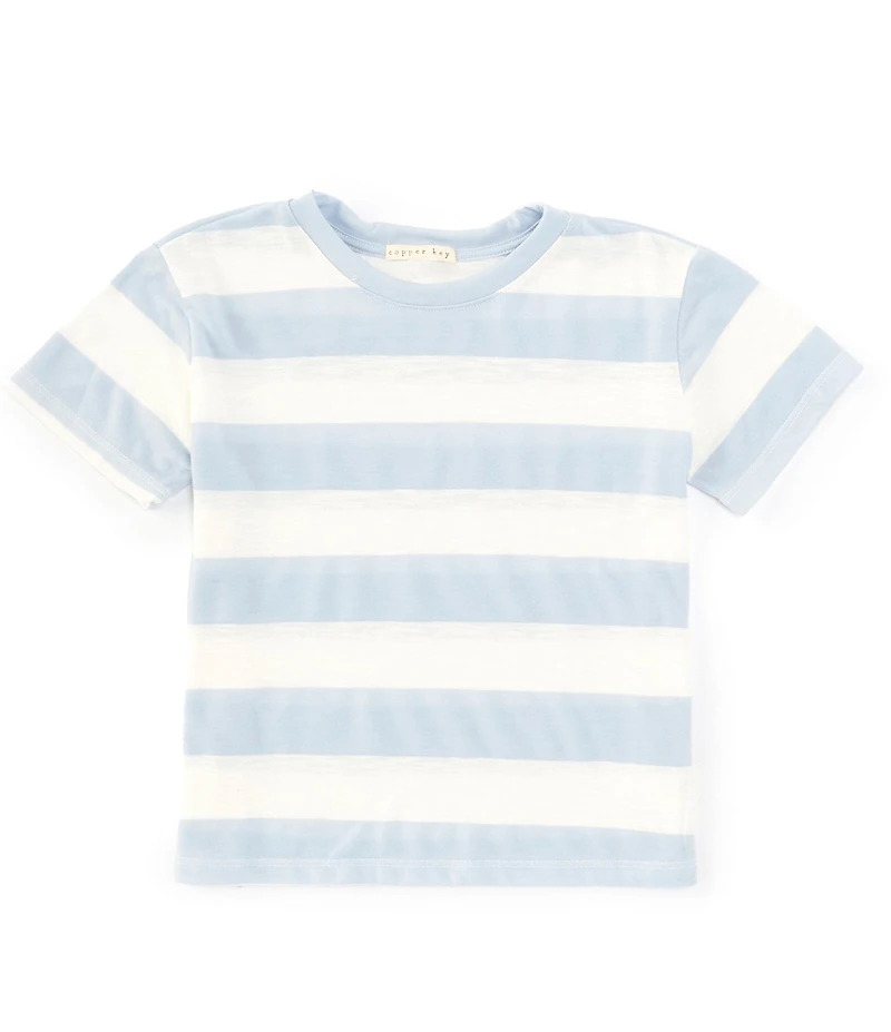 Copper Key Little Girls Knit Wide Stripe Boxy T-Shirt