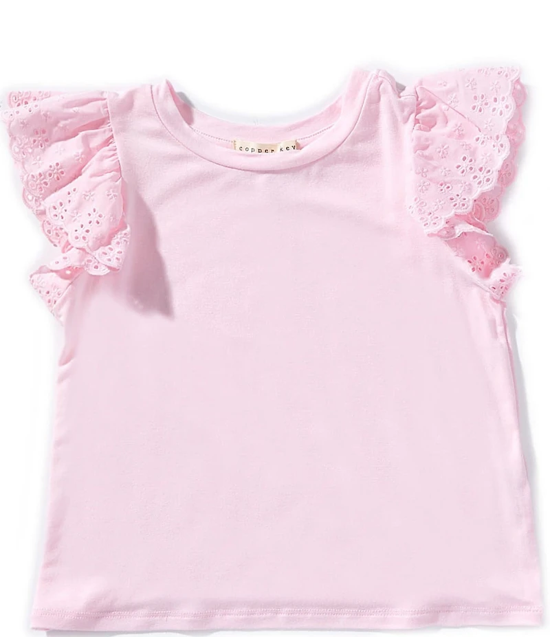 Copper Key Little Girls Eyelet Flutter Sleeve Top