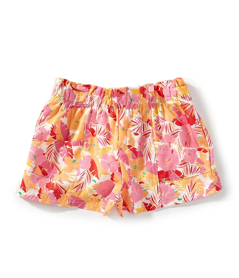 Copper Key Little Girls Floral Leaf Printed Paper Bag Shorts