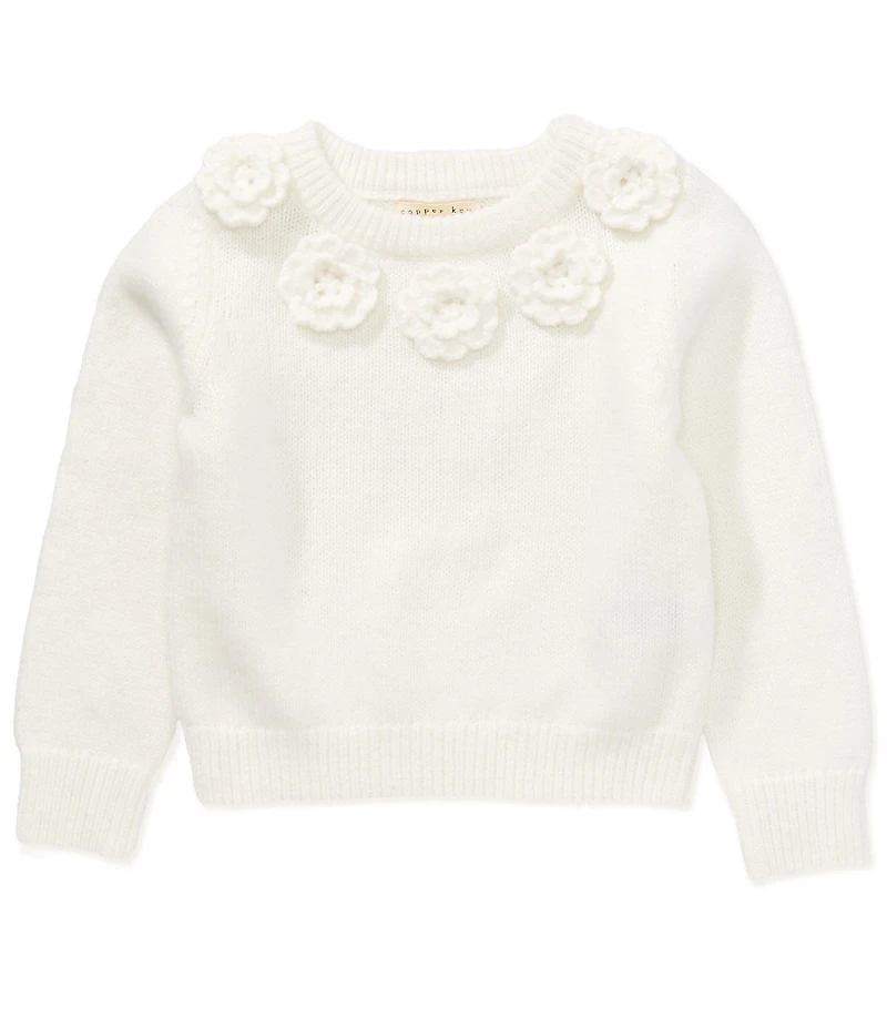 Copper Key Little Girls Beaded Flower Collar Sweater