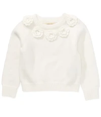 Copper Key Little Girls Beaded Flower Collar Sweater