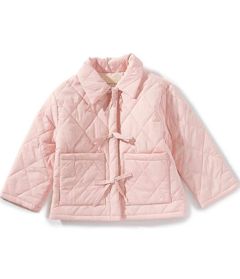Copper Key Little Girls Bow Front Quilted Coat