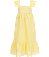 Copper Key Little Girls Eyelet Detail Flutter Sleeve Bow Detail Midi Dress