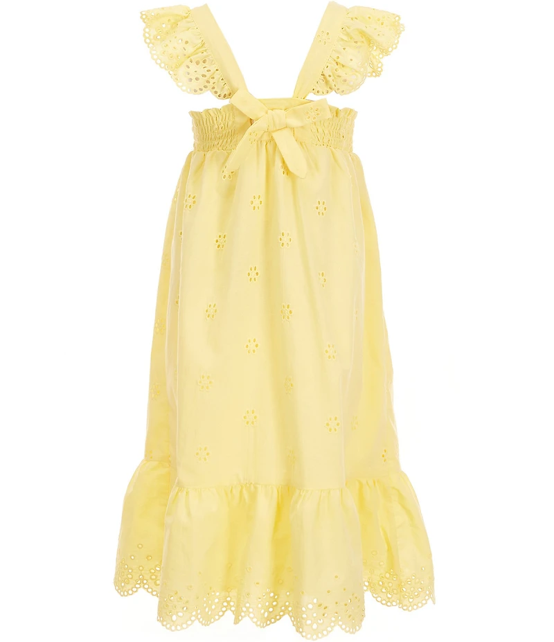 Copper Key Little Girls Eyelet Detail Flutter Sleeve Bow Detail Midi Dress