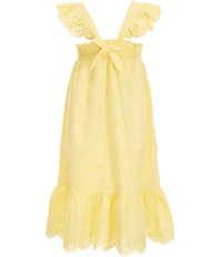Copper Key Little Girls Eyelet Detail Flutter Sleeve Bow Detail Midi Dress