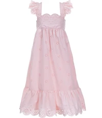 Copper Key Little Girls Eyelet Detail Flutter Sleeve Bow Detail Midi Dress