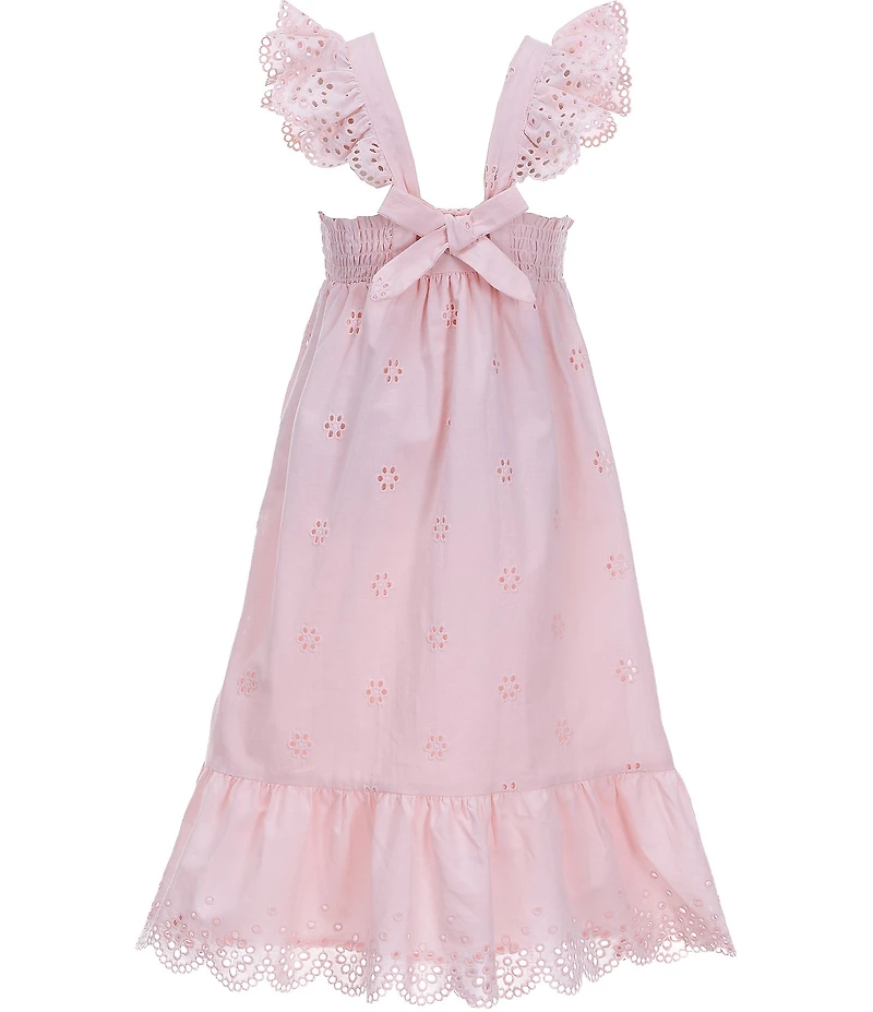 Copper Key Little Girls Eyelet Detail Flutter Sleeve Bow Detail Midi Dress