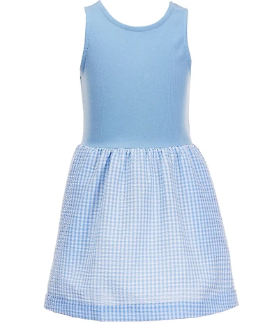 Copper Key Little Girls Sleeveless Rib Knit to Seersucker Gingham Dress