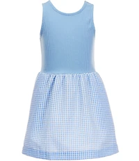 Copper Key Little Girls Sleeveless Rib Knit to Seersucker Gingham Dress