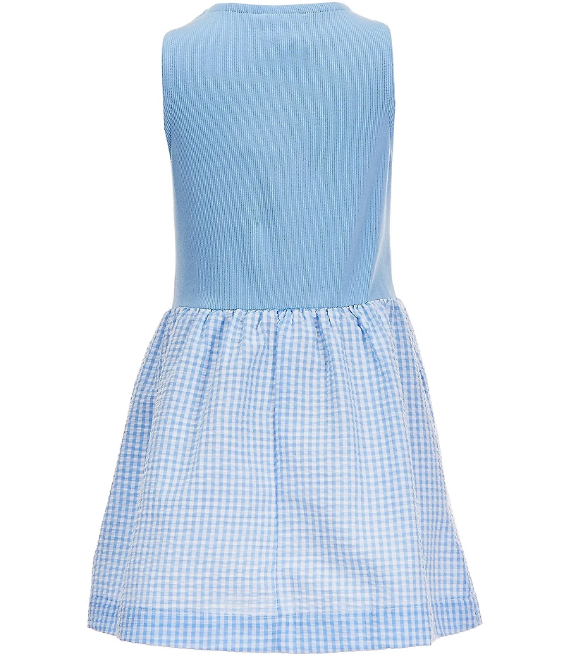 Copper Key Little Girls Sleeveless Rib Knit to Seersucker Gingham Dress