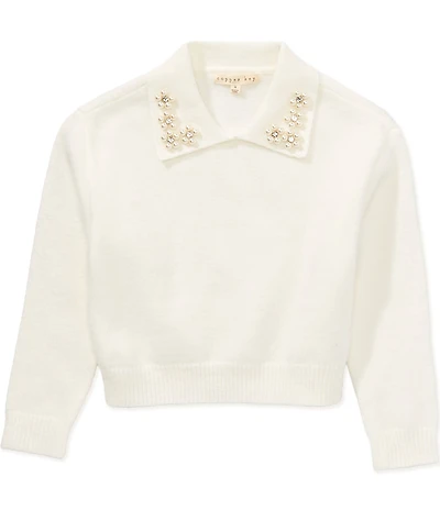 Copper Key Little Girls Pearl Collar Sweater