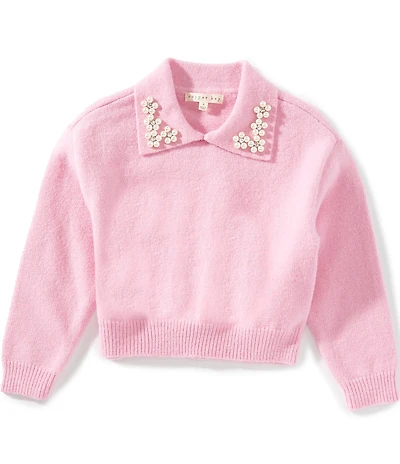 Copper Key Little Girls Pearl Collar Sweater
