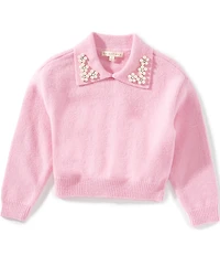 Copper Key Little Girls Pearl Collar Sweater