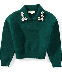 Copper Key Little Girls Pearl Collar Sweater