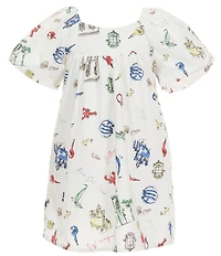 Copper Key Little Girls Sea Print Short Puff Sleeve Dress