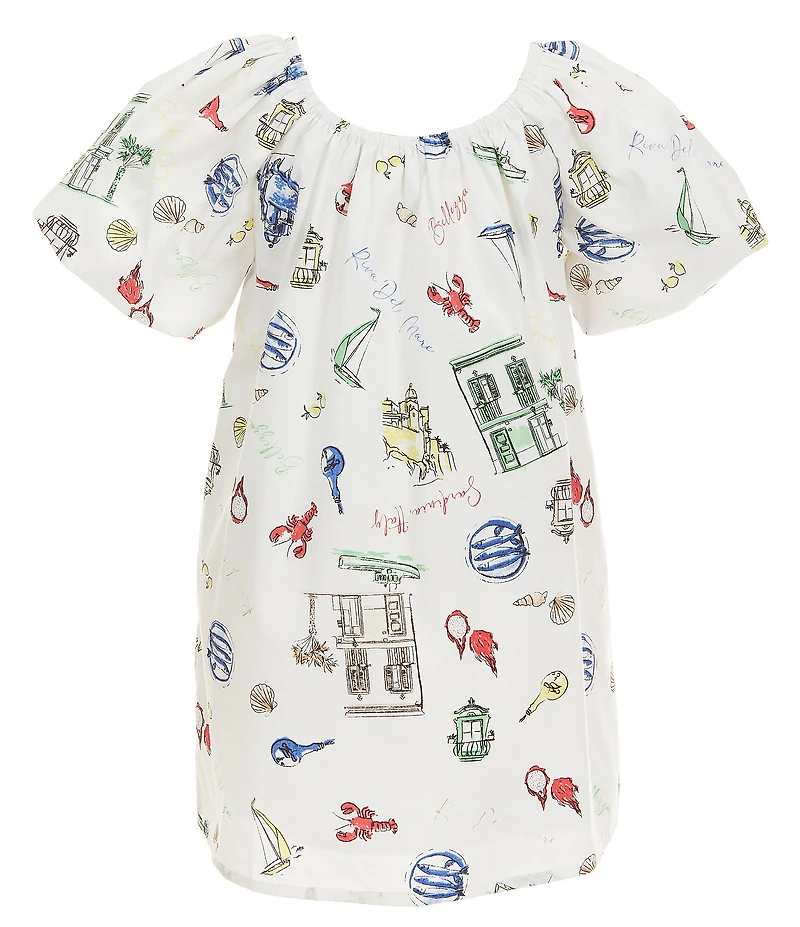 Copper Key Little Girls Sea Print Short Puff Sleeve Dress