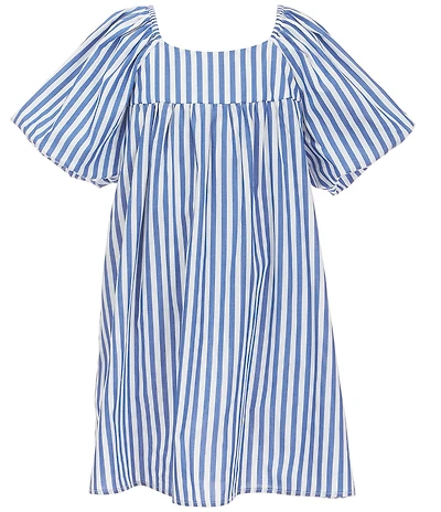 Copper Key Little Girls Americana Vertical Stripe Short Puff Sleeve Dress