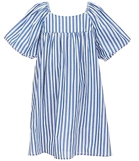 Copper Key Little Girls Americana Vertical Stripe Short Puff Sleeve Dress