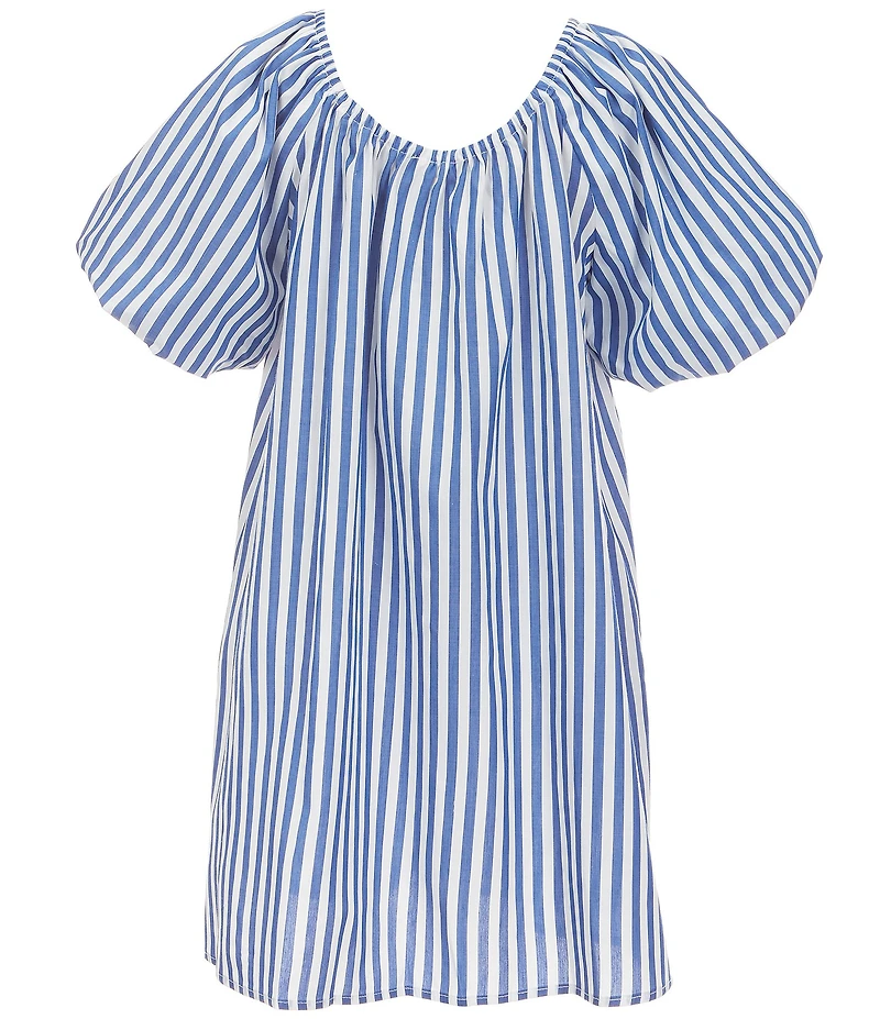 Copper Key Little Girls Americana Vertical Stripe Short Puff Sleeve Dress