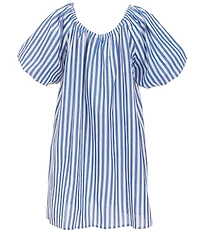 Copper Key Little Girls Americana Vertical Stripe Short Puff Sleeve Dress