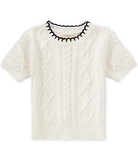 Copper Key Little Girls Whipstitch Puff Sleeve Sweater