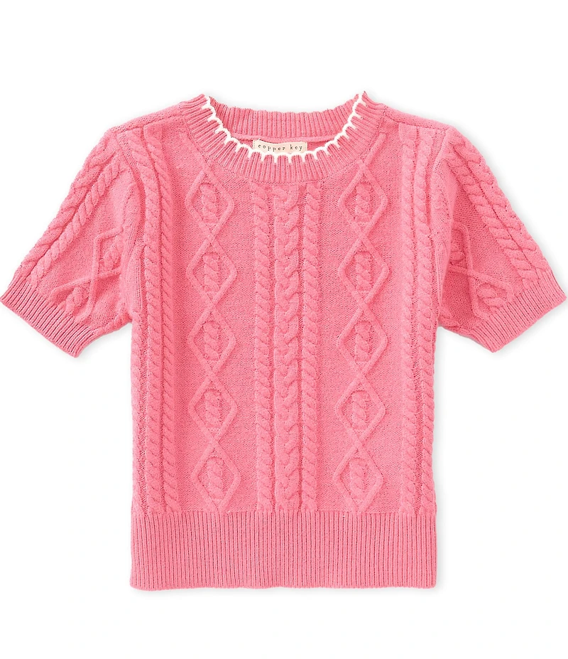 Copper Key Little Girls Whipstitch Puff Sleeve Sweater