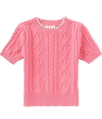 Copper Key Little Girls Whipstitch Puff Sleeve Sweater
