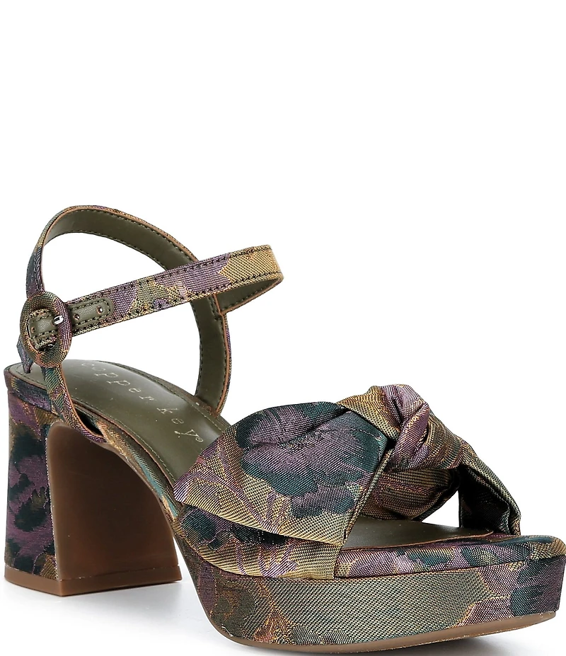 Copper Key Lux Floral Jacquard Bow Platform Dress Sandals