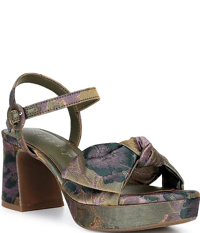 Copper Key Lux Floral Jacquard Bow Platform Dress Sandals