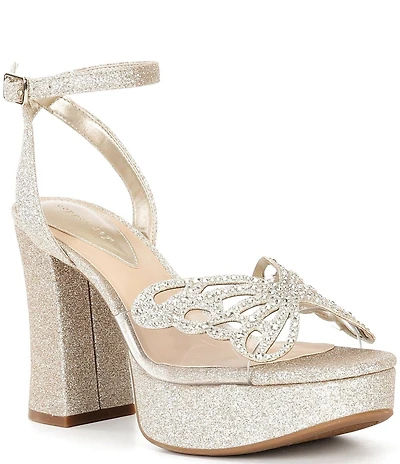 Copper Key Marigold Rhinestone Embellished Butterfly Platform Dress Sandals