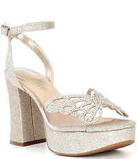 Copper Key Marigold Rhinestone Embellished Butterfly Platform Dress Sandals