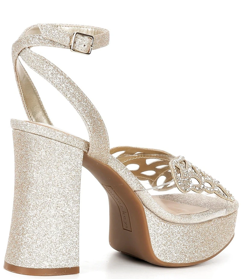 Copper Key Marigold Rhinestone Butterfly Ornament Platform Dress Sandals