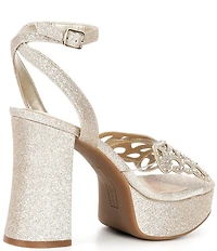 Copper Key Marigold Rhinestone Butterfly Ornament Platform Dress Sandals