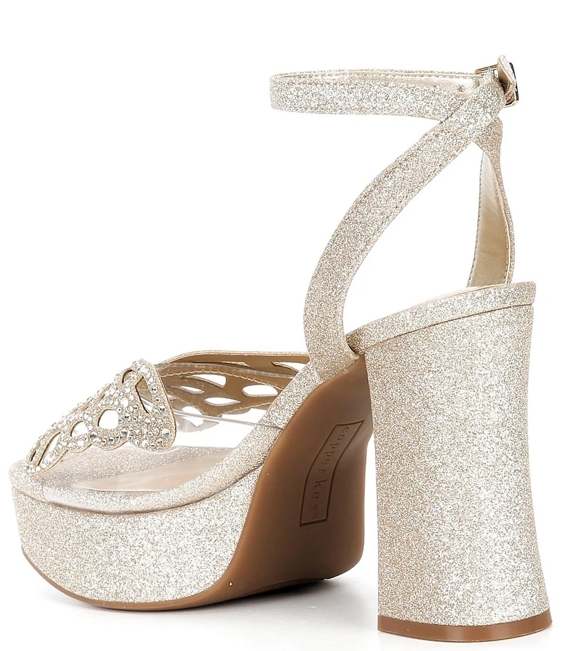Copper Key Marigold Rhinestone Butterfly Ornament Platform Dress Sandals