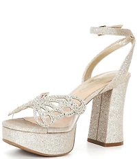 Copper Key Marigold Rhinestone Butterfly Ornament Platform Dress Sandals