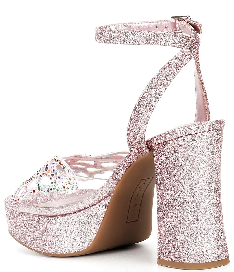 Copper Key Marigold Rhinestone Butterfly Ornament Platform Dress Sandals