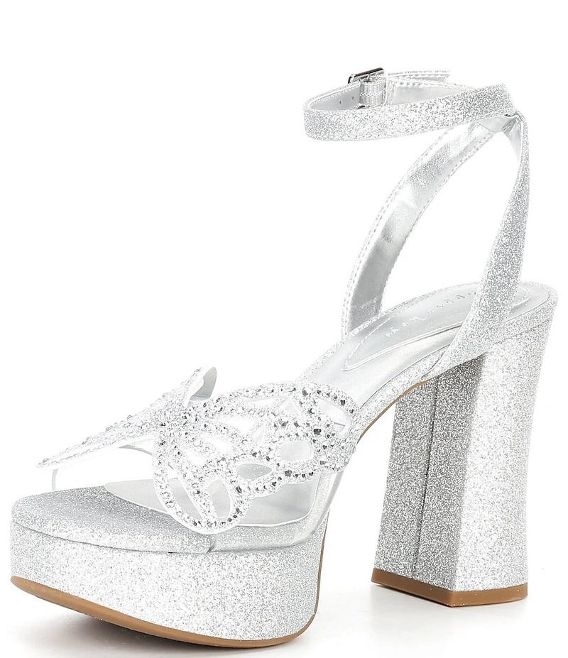 Copper Key Marigold Rhinestone Butterfly Ornament Platform Dress Sandals