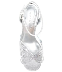 Copper Key Marigold Rhinestone Butterfly Ornament Platform Dress Sandals