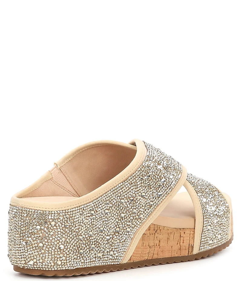 Copper Key Melrose Rhinestone Cross Band Platform Wedge Slide Sandals