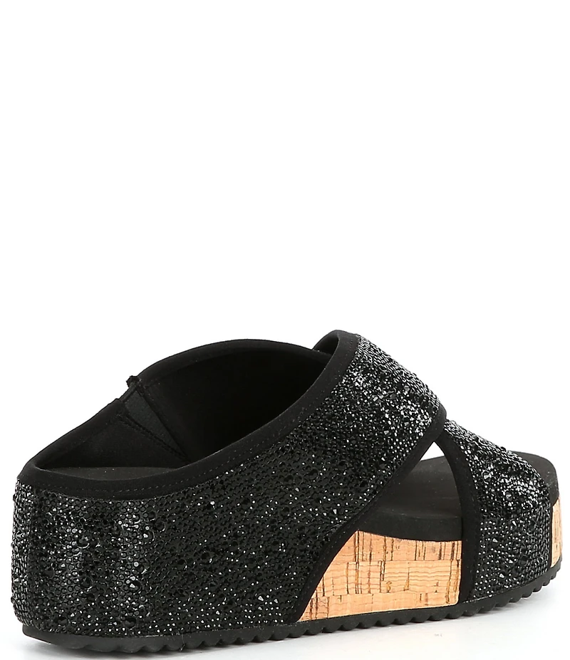 Copper Key Melrose Rhinestone Cross Band Platform Wedge Slide Sandals