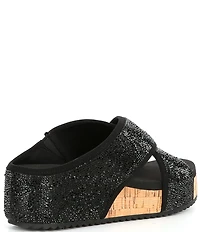 Copper Key Melrose Rhinestone Cross Band Platform Wedge Slide Sandals