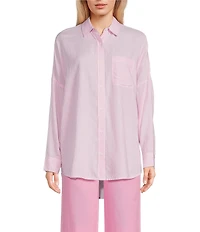 Copper Key Mini Stripe Print Oversized Fit Button-Front Woven Shirt
