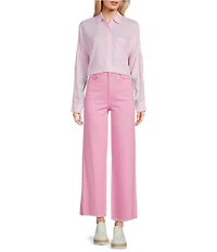 Copper Key Mini Stripe Print Oversized Fit Button-Front Woven Shirt