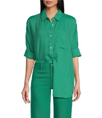 Copper Key Mini Stripe Print Oversized Fit Button-Front Woven Shirt