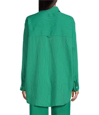Copper Key Mini Stripe Print Oversized Fit Button-Front Woven Shirt