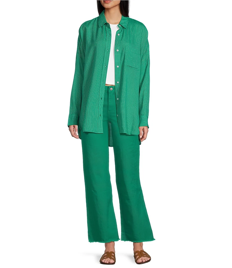 Copper Key Mini Stripe Print Oversized Fit Button-Front Woven Shirt